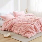 Regency Heights King/Cal King Size Comforter Set, Fluffy Ribbed Plush Comforter Set, 3-Piece Bedding Set, Pink