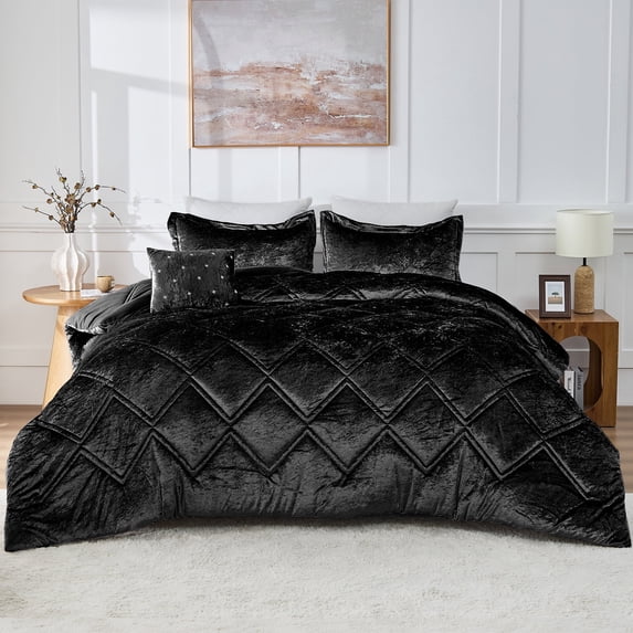Regency Heights King/Cal King Size Comforter Sets, Velvet Bedding Comforter Set for All Seasons, Black Bedding Set with Decor Pillow