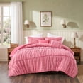 thumbnail image 1 of Regency Heights King Comforter Set 5 Pieces, Red Plaid Ruched Design with Decorative Pillows, Soft Microfiber Bedding Sets for All Seasons, 1 of 8