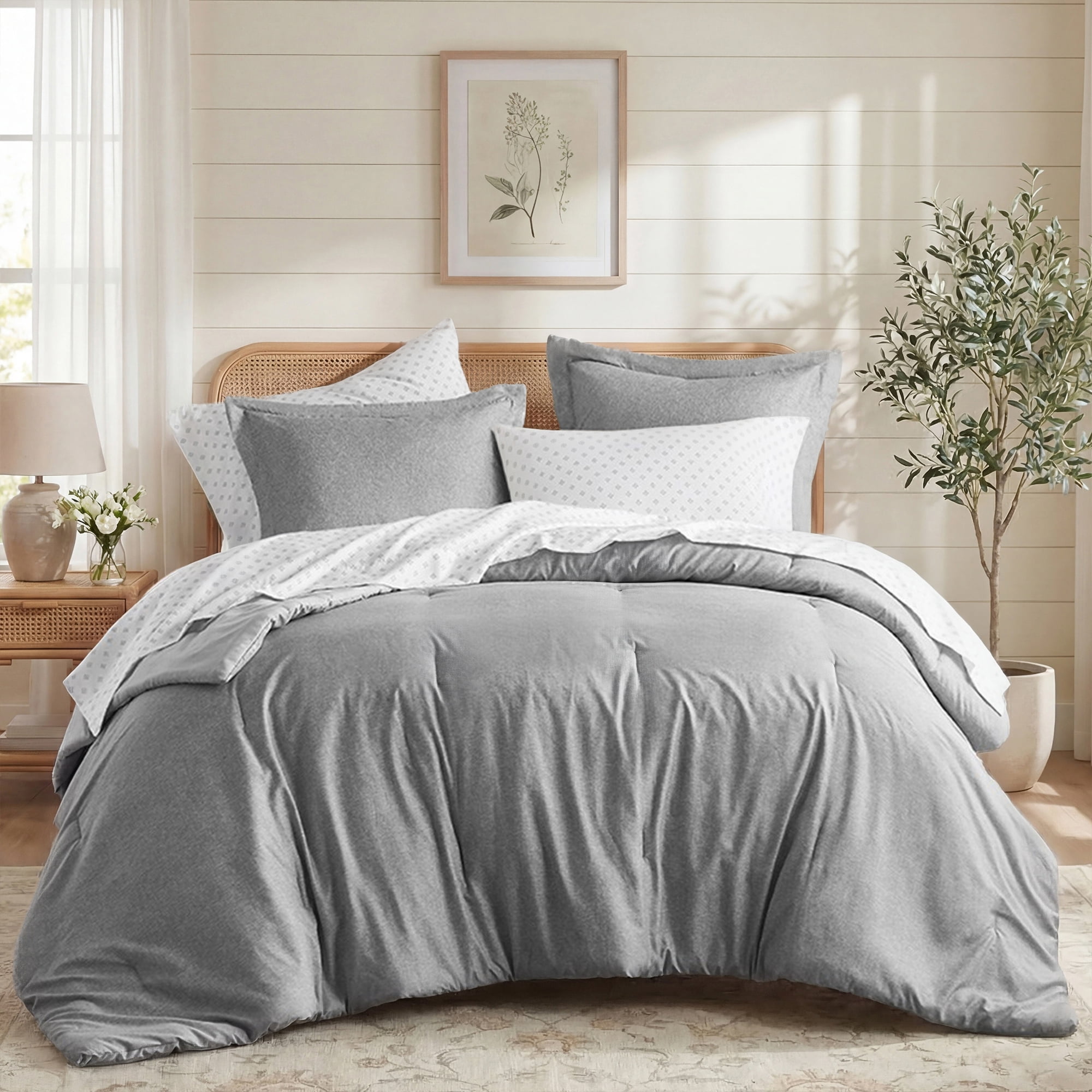 Regency Heights King Size Comforter Set, 7-Piece Reversible Bed in a Bag with Sheets, Gray