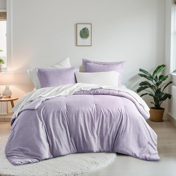 Regency Heights King Size Comforter Set, 7-Piece Reversible Bed in a Bag with Sheets, Purple