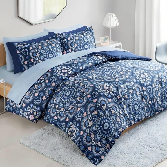 Regency Heights King Size Comforter Set, 9-Piece Bed in a Bag King, Navy Blue Bedding Comforter Set with Comforter, Flat Sheets, Fitted Sheets with Side Pockets