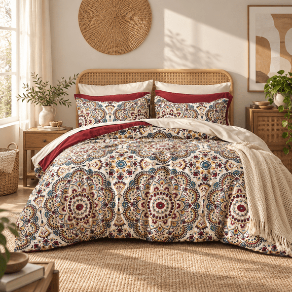 Regency Heights King Size Comforter Set, 9-Piece Bed in a Bag King, Red Bedding Comforter Set with Comforter, Flat Sheets, Fitted Sheets with Side Pockets