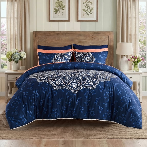 Regency Heights King Size Comforter Sets, Navy Bed in a Bag King, 9 Pieces Bedding Comforter Set with Bed Sheets and Side Pockets