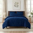 thumbnail image 1 of Regency Heights King Size Comforter Set – Navy Blue Striped Woven Bedding, 4-Piece Bed set with Body Pillow Sham, Machine Washable for All Seasons, 1 of 9