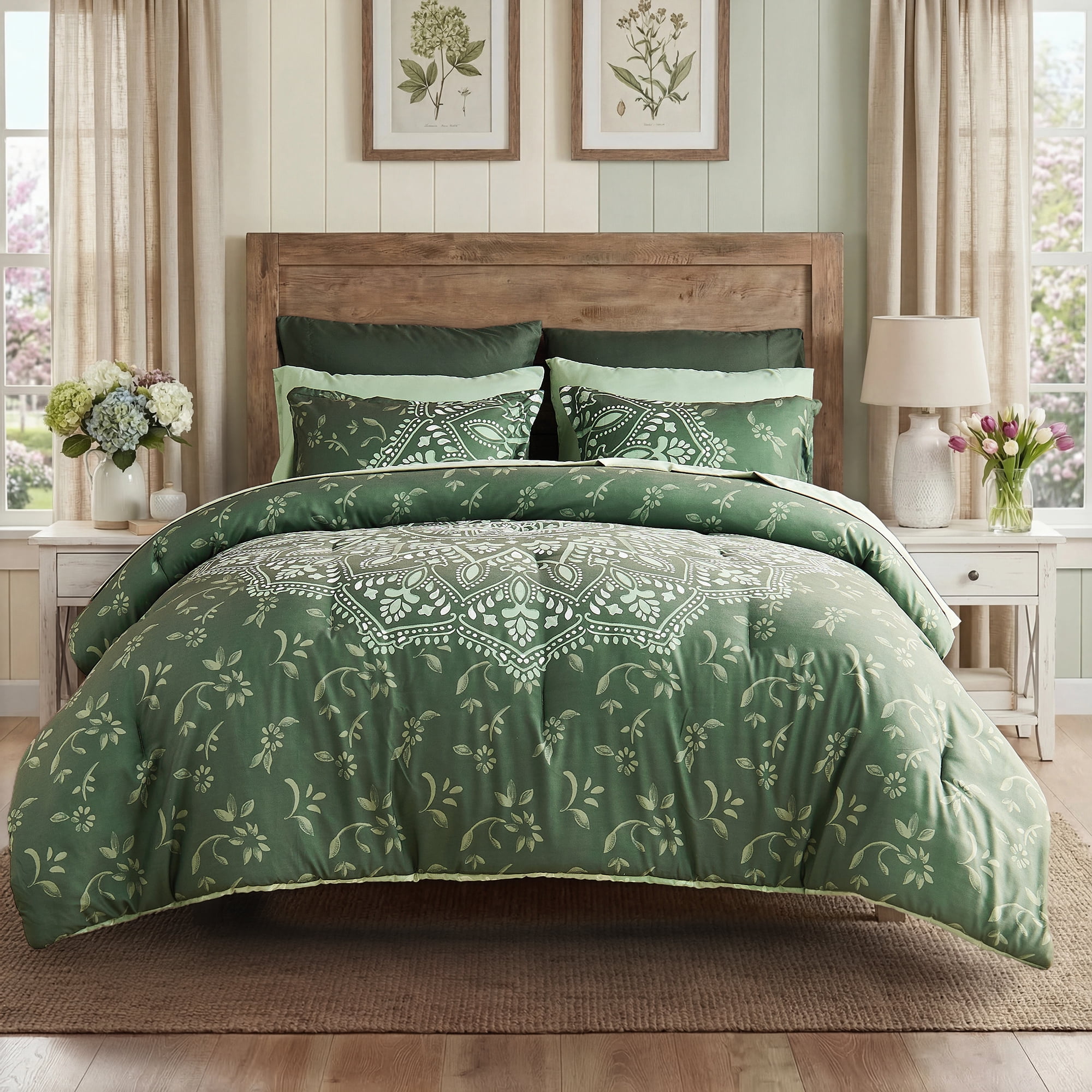 Regency Heights King Size Comforter Sets, Olive Bed in a Bag King, 9 Pieces Bedding Comforter Set with Bed Sheets and Side Pockets