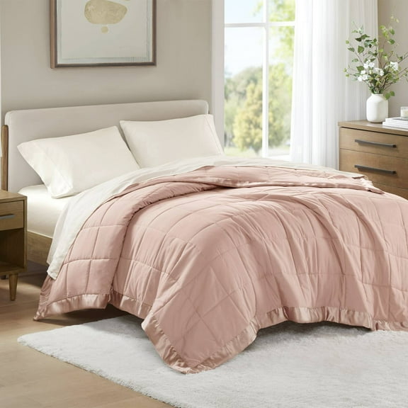 Madison Park Lightweight Down Alternative Blanket, Cozy Bed Blanket with Satin Trim, King, Blush