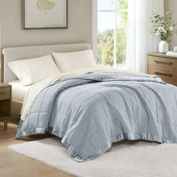 Madison Park Lightweight Down Alternative Blanket, Cozy Bed Blanket with Satin Trim, Twin, Blue
