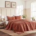 thumbnail image 1 of Regency Heights Velvet Quilt Set, 3-Piece Luxury Bedspread with 2 Shams, Ultra Soft Reversible Microfiber, All Season Lightweight Bedding, Orange, Queen, 1 of 9