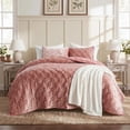 thumbnail image 1 of Regency Heights Velvet Quilt Set, 3-Piece Quilted Coverlet Bedding Set with Matching Shams, Soft All Season Bedspread, Full/Queen, Blush, 1 of 9