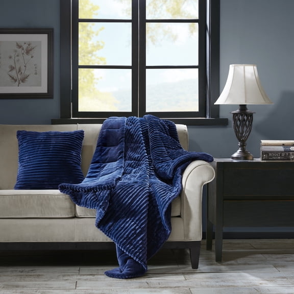 Regency Heights Oversized Plush Down Alternative Filled Throw Blanket, Ultra-soft Ribbed Plush Throw for Couch, Soft Fuzzy Plush Blanke for All Season, Navy, 60" x 70"