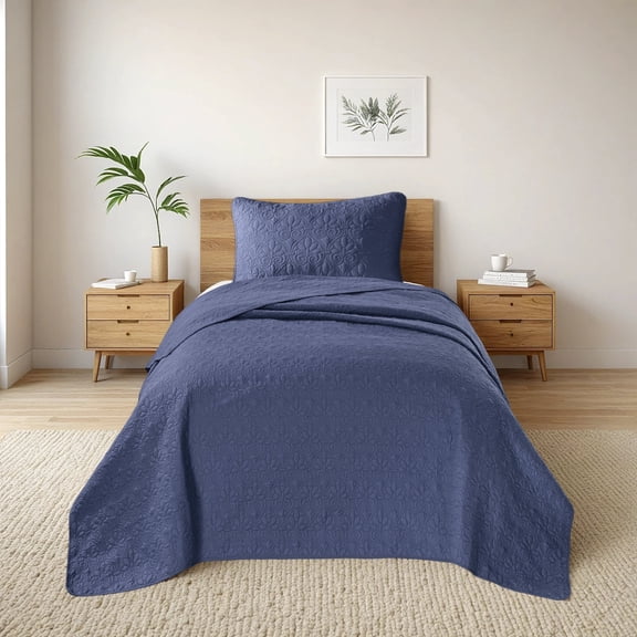 Madison Park Quebec 2 Piece Bedspread Set Lightweight Reversible Bedding Set,Twin,Navy