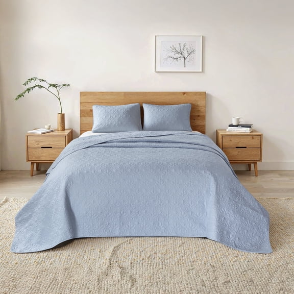 Madison Park Quebec 3 Piece Bedspread Set Lightweight Reversible Bedding Set,Queen,Blue