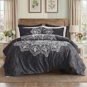 Queen Comforter Set, Bedding Comforter Set Queen Size W/ Side Pockets, Black, 9 Pieces