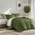 thumbnail image 1 of Regency Heights Queen Comforter Set, Boho 3-Piece Pintuck Stitching Bedding Set, Soft Washed Pleated Bed Sets with Pillow Sham Olive Green, 1 of 10