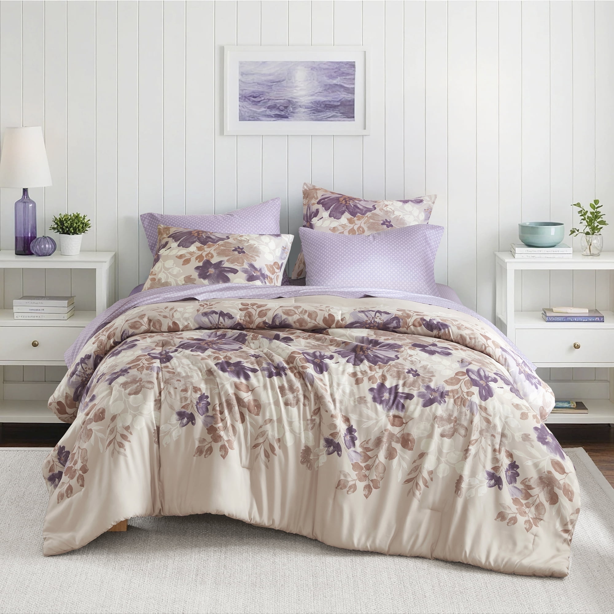 Regency Heights Queen Comforter Set with Sheets, Soft Brushed Bed in A Bag with Diamond Printed Bed Sheet Set, 7 Piece Bedding Sets with Flat Sheet and Fitted Sheet, Taupe
