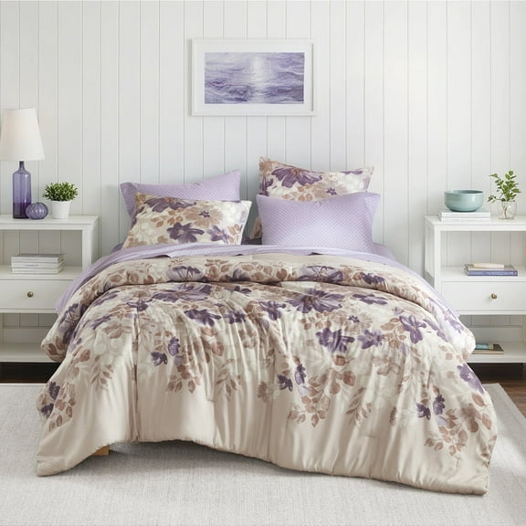 Regency Heights Queen Comforter Set with Sheets, Soft Brushed Bed in A Bag with Diamond Printed Bed Sheet Set, 7 Piece Bedding Sets with Flat Sheet and Fitted Sheet, Taupe