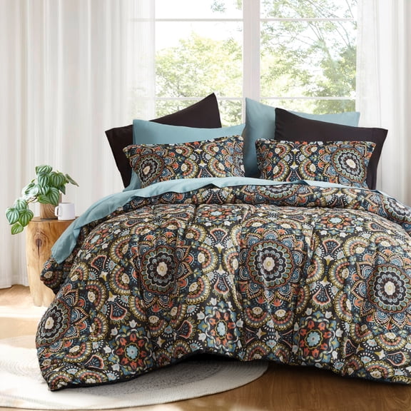 Regency Heights Queen Size Comforter Set, 9-Piece Bed in a Bag Queen, Black Bedding Comforter Set with Comforter, Flat Sheets, Fitted Sheets with Side Pockets