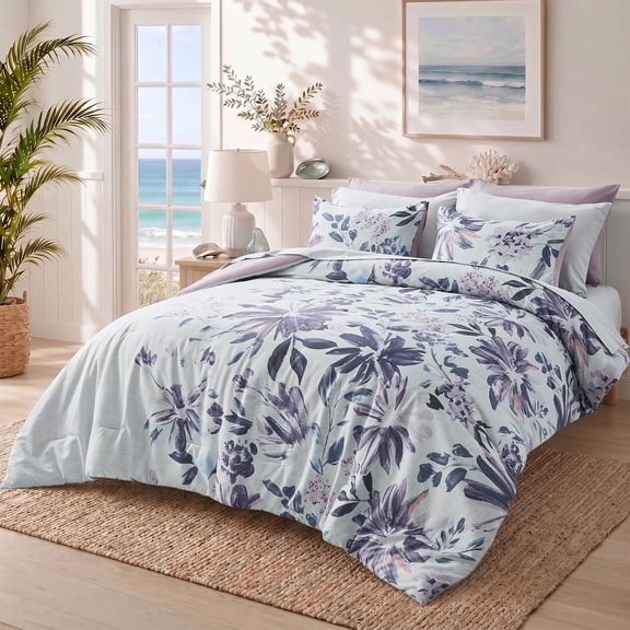 Regency Heights Queen Size Comforter Set with Sheets, 9-Piece Floral Textured Print Bed in a Bag Queen, Plum Bedding Comforter Set with Bed Sheets and Side Pocket
