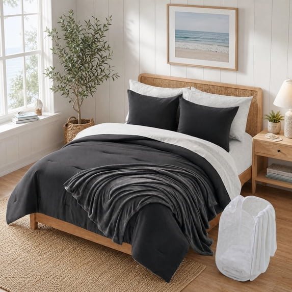 Regency Heights Queen Size Comforter Sets, Black Bed in a Bag Queen, 11-Piece Bedding Comforter Set with Bath Towels, Laundry Basket