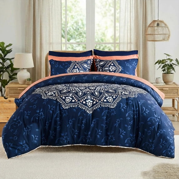 Regency Heights Queen Size Comforter Sets, Navy Bed in a Bag Queen, 9 Pieces Bedding Comforter Set with Bed Sheets and Side Pockets