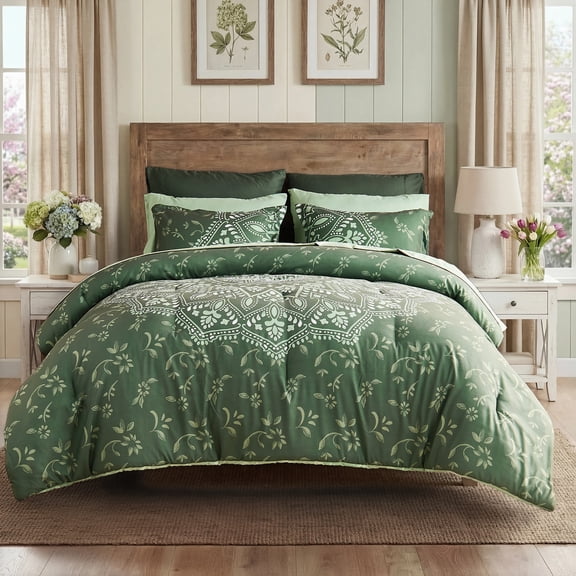 Regency Heights Queen Size Comforter Sets, Olive Bed in a Bag Queen, 9 Pieces Bedding Comforter Set with Bed Sheets and Side Pockets