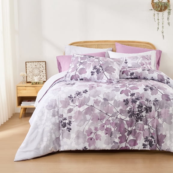 Regency Heights Queen Size Comforter Sets, Purple Bed in a Bag Queen, Botanical Bedding Comforter Set with Bed Sheets and Side Pockets, 9 Pieces