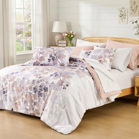 Regency Heights Queen Size Comforter Sets, Terracotta Bed in a Bag Queen, Botanical Bedding Comforter Set with Bed Sheets and Side Pockets, 9 Pieces