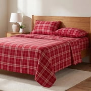 Regency Heights Queen Size Cotton Flannel Sheet Set, 4-Piece Flannel Bed Sheets Queen, 100% Cotton Bed Sheets Set with Deep Pocket, Christmas Plaid Red