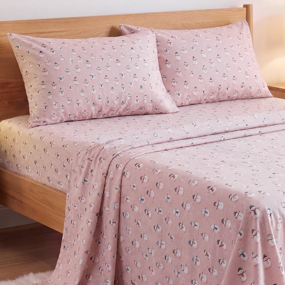 Regency Heights 100% Cotton Flannel Sheet Set Queen Size, 4-Piece Brushed Flannel Bed Sheets, Cute Snowman Holiday Bedding Set with Deep Pocket Fitted Sheet & Pillowcases, Gift for Christmas