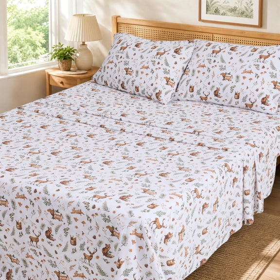 Regency Heights Queen Size Cotton Flannel Sheet Set, 4-Piece Flannel Bed Sheets Queen, 100% Cotton Bed Sheets Set with Deep Pocket, Sweet Woodland