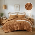 thumbnail image 1 of Regency Heights Full/Queen Soft Washed Comforter Set, Ruched Striped Dorm Bedding Sets, 3-Piece Brown French Country Comforter Bed Set with Bow Ties and Sham for All Season, 1 of 13