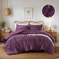 thumbnail image 1 of Regency Heights Full/Queen Soft Washed Comforter Set, Ruched Striped Dorm Bedding Sets, 3-Piece Purple French Country Comforter Bed Set with Bow Ties and Sham for All Season, 1 of 13