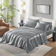 thumbnail image 1 of Regency Heights Satin Sheet Set, Split King Bed Sheets with Pillowcases, 7-Piece Luxury Silky Sheet Set, Grey, Gifts for Women, 1 of 12