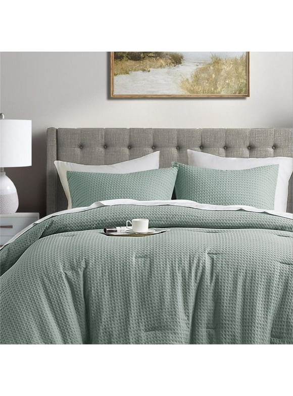 Regency Heights Textured Full/Queen Comforter Sets 3 Piece Bedding with Pillow Shams Sage Green