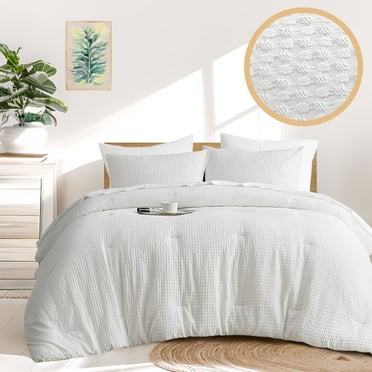 Regency Heights Textured Waffle Like Comforter Sets Full/Queen, 3 Piece Spring Bedding Sets, Off-White Comforter Bed Set with Pillow Shams