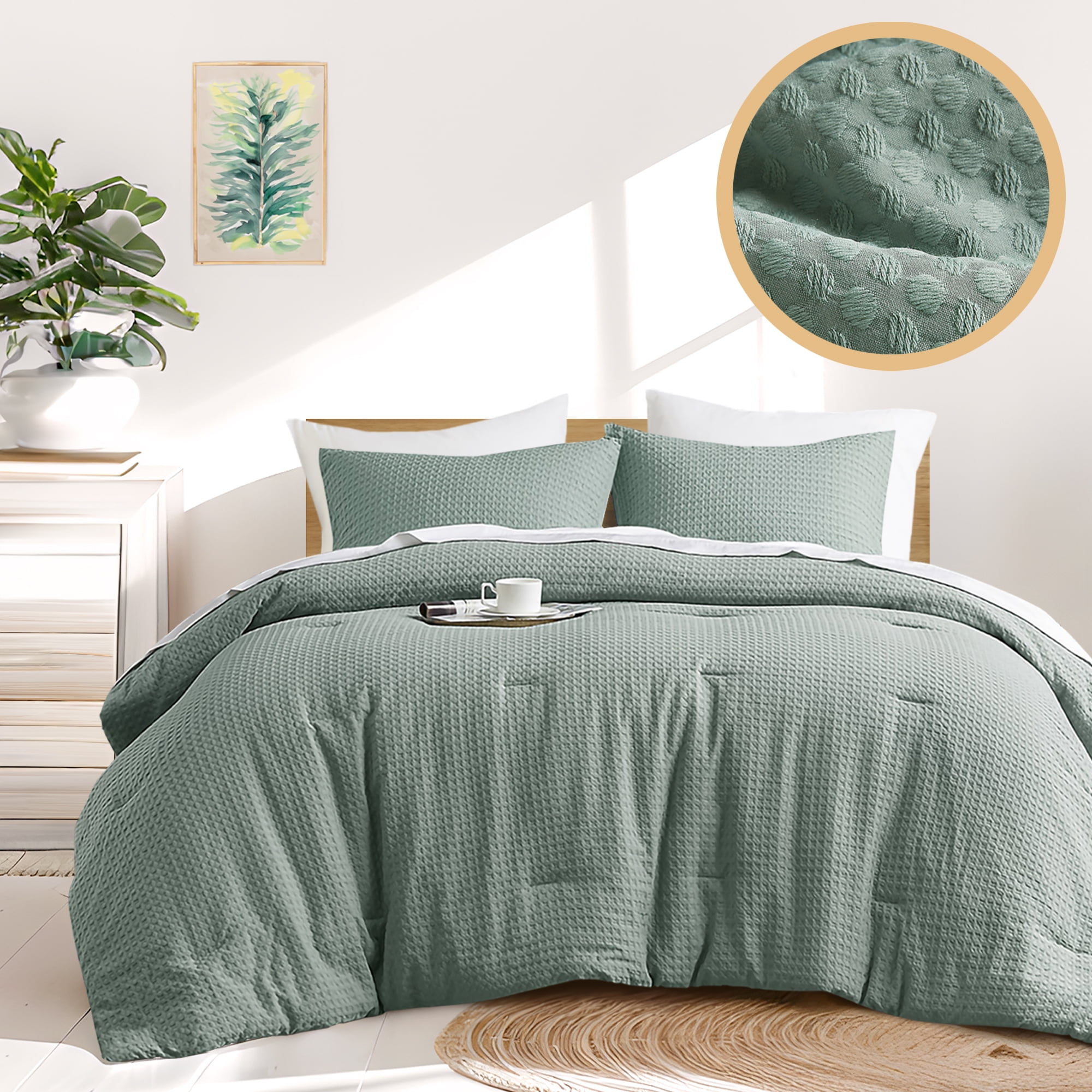 Regency Heights Textured Waffle Like Full/Queen Comforter Sets 3 Piece Bedding with Pillow Shams Sage Green - Walmart.com