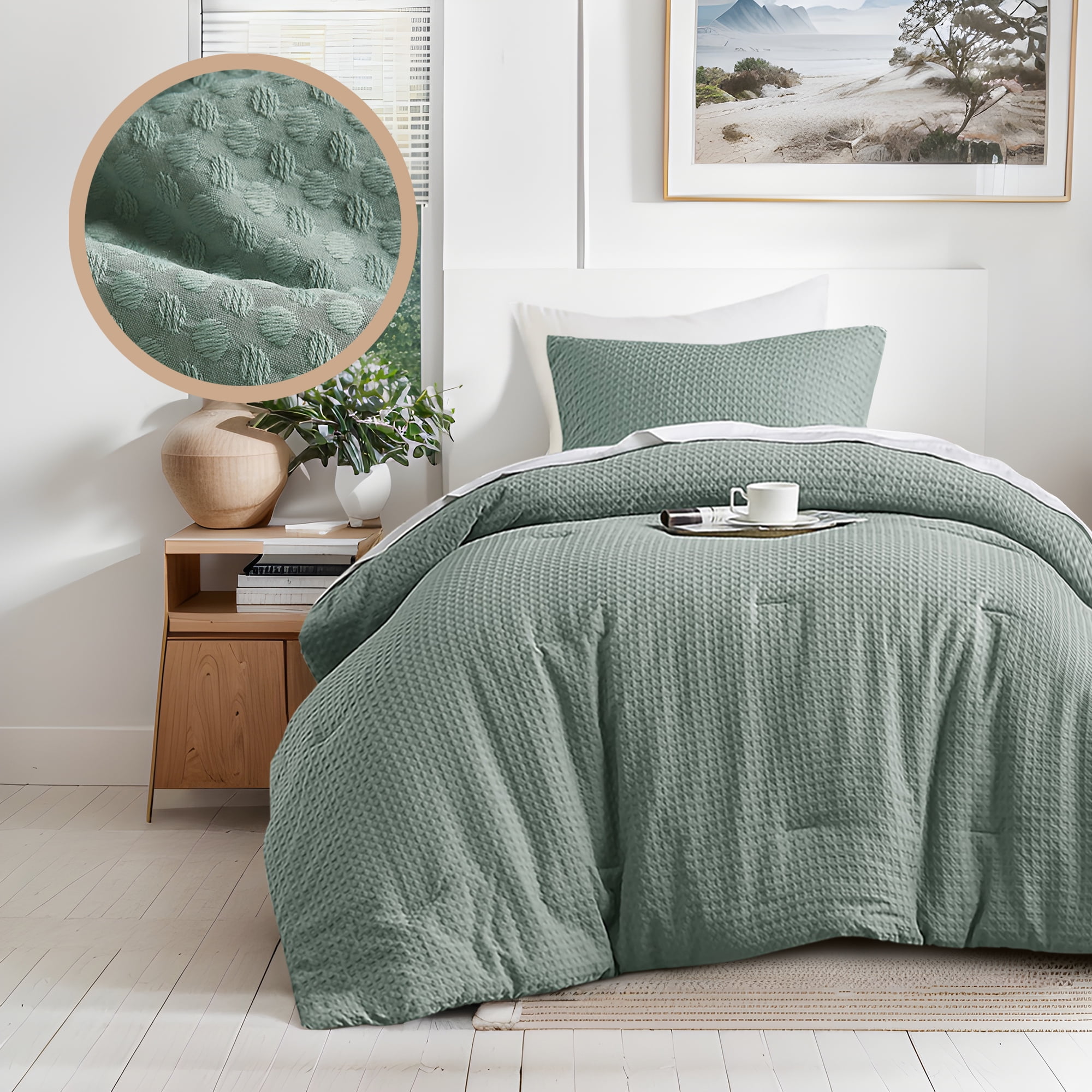 Regency Heights Textured Waffle Like Twin/Twin-XL Comforter Sets 2 Piece Bedding with Pillow Shams Sage Green - Walmart.com