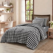 Regency Heights Twin Bed in a Bag for College Dorm, 6 Pieces Black Plaid Comforter Set with Sheets and Side Pockets, Reversible Bedding Sets for All Seasons