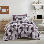 Regency Heights Twin Size Comforter Set, 6-Piece Bed in a Bag Twin, Round Geometric Print Bedding Comforter Set with Sheets, Purple