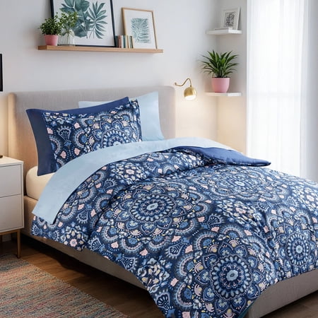 Regency Heights Twin Size Comforter Set, 6-Piece Bed in a Bag Twin, Navy Blue Bedding Comforter Set with Comforter, Flat Sheets, Fitted Sheets with Side Pockets