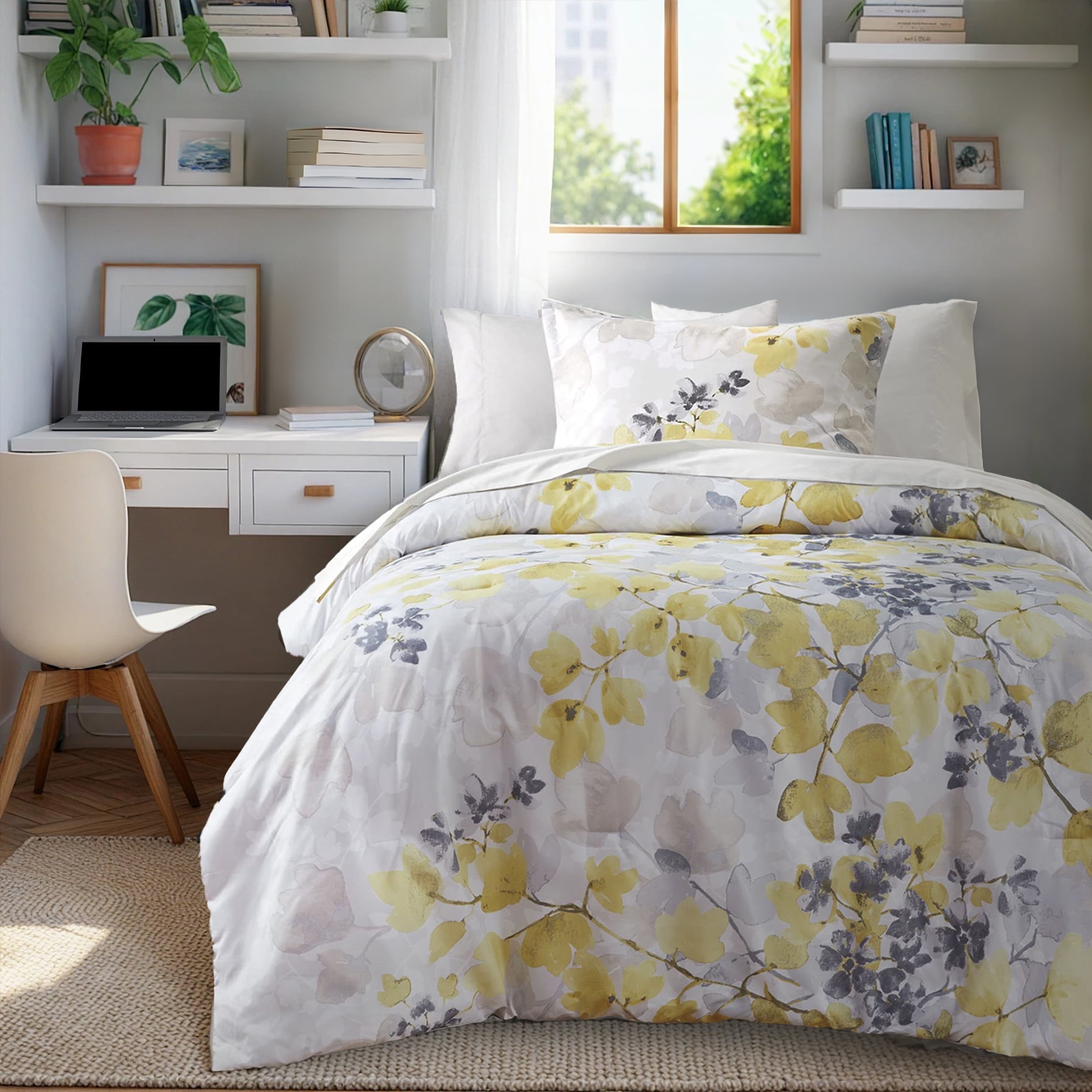Twin Gray Microfiber Floral Bed in a Bag Set