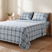 Regency Heights Twin Size Cotton Flannel Sheet Set, 3-Piece Flannel Bed Sheets Twin, 100% Cotton Bed Sheets Set with Deep Pocket, Christmas Plaid Blue
