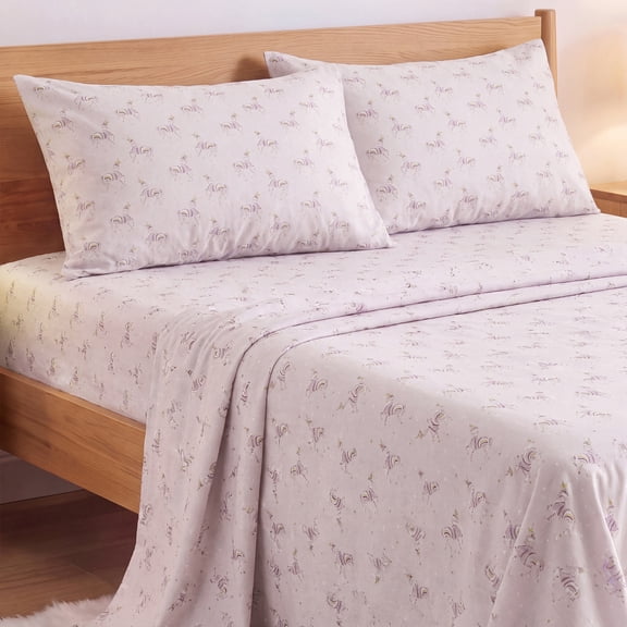 Regency Heights 100% Cotton Flannel Sheet Set Twin Size, 3-Piece Brushed Flannel Bed Sheets, Lavender Magical Unicorn Bedding Set with Deep Pocket Fitted Sheet & Pillowcases, Gift for Christmas