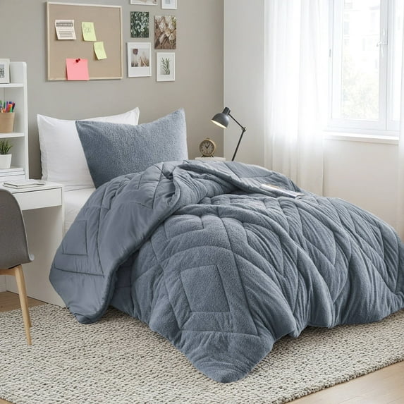 Regency Heights Twin/Twin XL Quilted Fluffy Comforter Set, 2-Piece Double Diamond Quilted Dorm Bedding Sets, Textured Cozy Comforter Bed Set with Pillow Shams, Blue