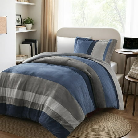 Regency Heights Twin/Twin XL Comforter Set Blue, 2 Pieces Faux Suede Comforters Twin/Twin XL Size, Pieced Bedding Comforters Sets, Cozy Comforter Bed Set, Machine Washable