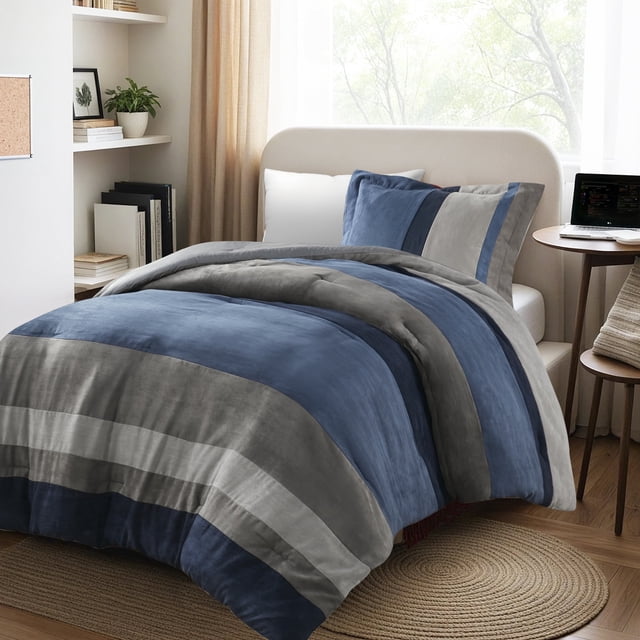 Regency Heights Twin/Twin XL Comforter Set Blue, 2 Pieces Faux Suede Comforters Twin/Twin XL Size, Pieced Bedding Comforters Sets, Cozy Comforter Bed Set, Machine Washable