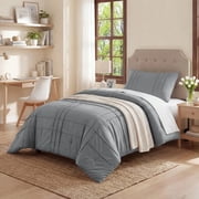Regency Heights Twin/Twin XL Comforter Set, Boho 2-Piece Pintuck Stitching Dorm Bedding Set, Soft Washed Pleated Bed Sets with Pillow Sham Blue/Grey
