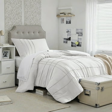 Regency Heights Twin/Twin XL Comforter Set, Boho 2-Piece Pintuck Stitching Dorm Bedding Set, Soft Washed Pleated Bed Sets with Pillow Sham White