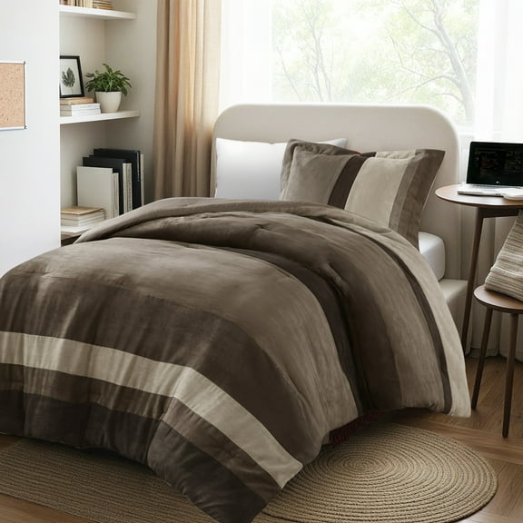 Regency Heights Twin/Twin XL Comforter Set Brown, 2 Pieces Faux Suede Comforters Twin/Twin XL Size, Pieced Bedding Comforters Sets, Cozy Comforter Bed Set, Machine Washable